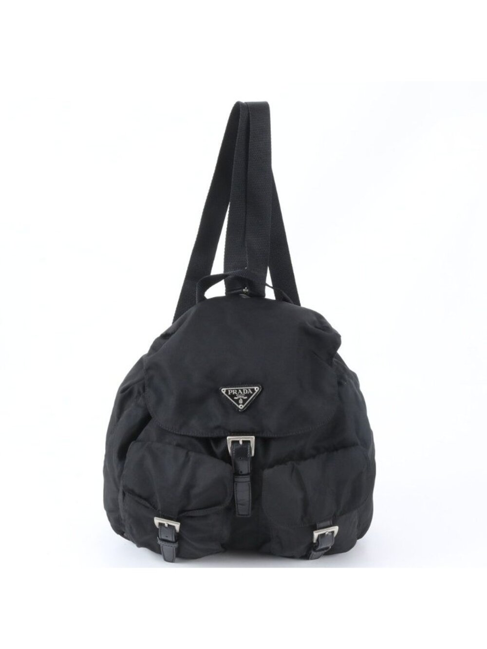 Prada Tessuto Nylon Triangle Logo Leather Backpack Black